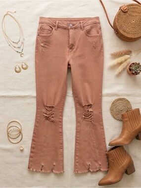 Zenana Distressed cropped Jeans - Rust
